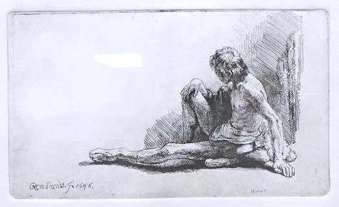 After Rembrant (1606-1669), etching, ‘Nude Man Seated’, signed in the plate, 33 x 24cm